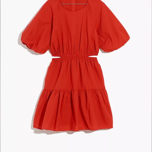 Madewell Dresses & Skirts - NWT Size XL Madewell Seersucker Puff-Sleeve Cutout Mini Dress in Fresh Chili